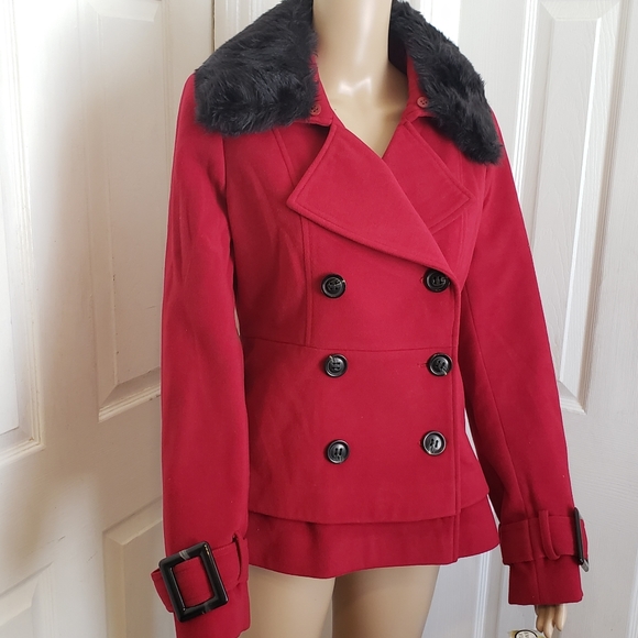 Double Breasted Coat with Faux Fur Trim - Picture 2 of 16